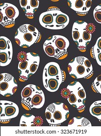Funny seamless scull pattern for Halloween and day of the dead.