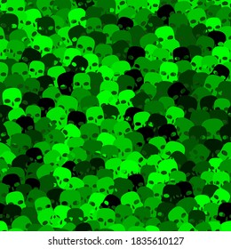 Funny seamless toxic green scull pattern background for Halloween. Design texture element for halloween party poster or textile print.