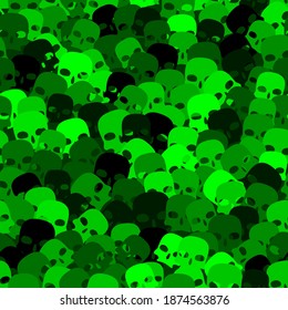 Funny seamless toxic green scull pattern background for Halloween. Design texture element for halloween party poster or textile print.