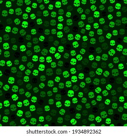 Funny seamless toxic green scull pattern background for Halloween. Design texture element for halloween party poster or textile print.