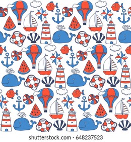 funny seamless vector childish nautical pattern 