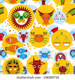 Funny seamless vector pattern with zodiac sign 