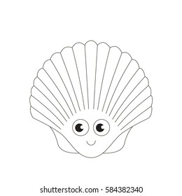 Funny seashell cartoon. Outlined object with black stroke.