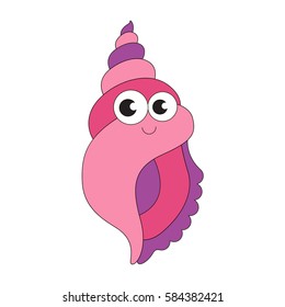 Funny seashell cartoon. Outlined object with black stroke.