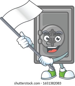 Funny security box closed cartoon character design with a flag