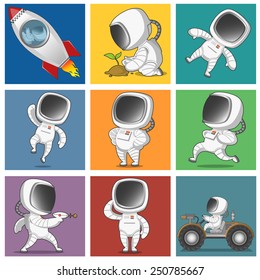 a funny set of astronauts. Vector illustration.