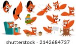 funny set of a cartoon squirrel in various situations