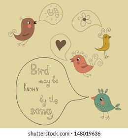 Funny set with cute birds. What bird sings? Eps 10