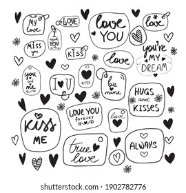 Funny set of hand drawn icons for St.Valentines Day