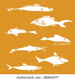 Funny set of hand drawn vector fish.