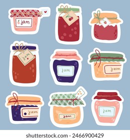 funny set of jars with jams. vector illustration for print, decoration , cards