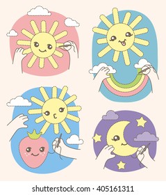 Funny set in kawaii style