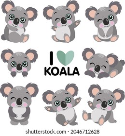 Funny set of koalas of different positions