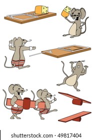 A funny set mice in a cartoon style