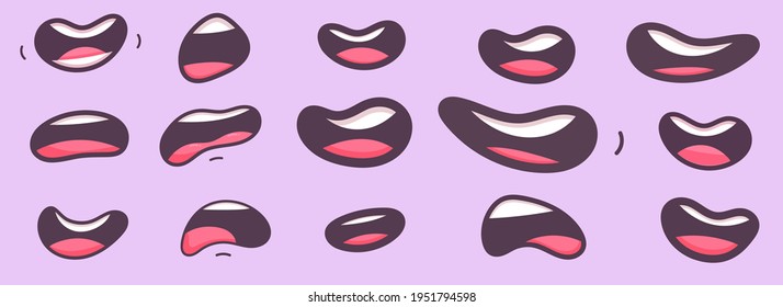 A funny set with mouths for animation. A wide smile, white teeth and sadness.