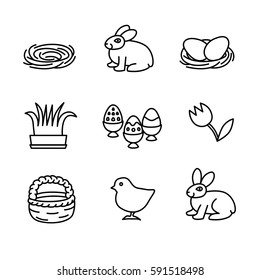 Funny set of outline black Easter icons, vector illustration eps 10