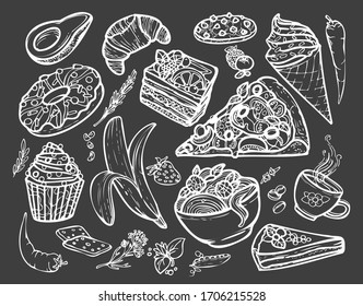 
Funny set of popular different food made in doodle style. Perfect for decorating menus, various posts on social networks and as stickers. High resolution