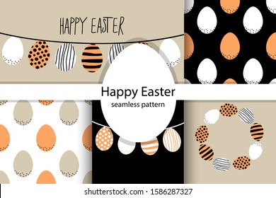 Funny set of Scandinavian primitive style Easter eggs backgrounds with hand drawn textures
