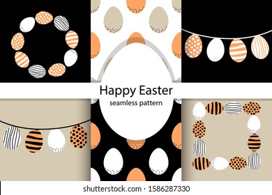 Funny set of Scandinavian primitive style Easter eggs backgrounds with hand drawn textures