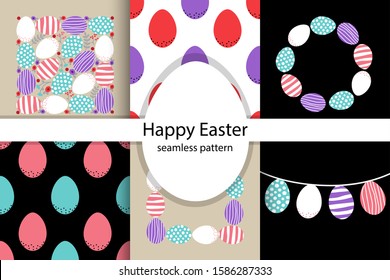 Funny set of Scandinavian primitive style Easter eggs backgrounds with hand drawn textures