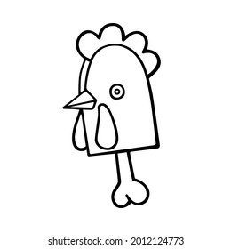 A funny severed rooster's head is an object for witchcraft and voodoo magic. Halloween theme. Hand-drawn vector illustration in the style of doodles, isolated. A cartoon character. For sticker, card.