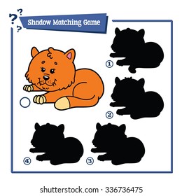 funny shadow cat educational kids game. Vector illustration of shadow matching educational kids game with happy cartoon  cat for children
