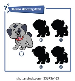 funny shadow dog educational kids game. Vector illustration of shadow matching educational kids game with happy cartoon  dog for children