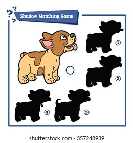 funny shadow dog game. Vector illustration of shadow matching game with happy cartoon dog for children