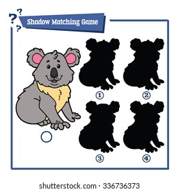 funny shadow koala educational kids game. Vector illustration of shadow matching educational kids game with happy cartoon koala  for children