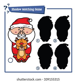 funny shadow Santa  game. Vector illustration of shadow matching game with happy cartoon Santa  for children