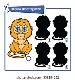 funny shadow  tamarin game. Vector illustration of shadow matching game with happy cartoon  tamarin for children