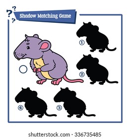 funny shadow vole educational kids game. Vector illustration of shadow matching educational kids game with happy cartoon vole for children
