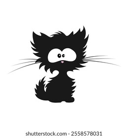 Funny shaggy kitten. Vector illustration of a kitten silhouette.