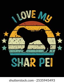 Funny Shar Pei Vintage Retro Sunset Silhouette Gifts Dog Lover Dog Owner Essential T-Shirt