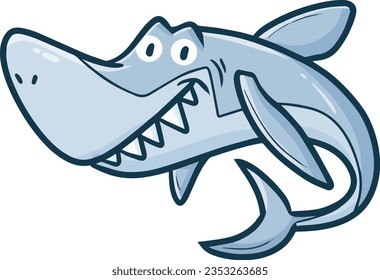 Funny shark with big teeth cartoon illustration