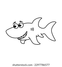 Graciosa ilustración vectorial de personajes de dibujos animados de tiburones. Para los niños coloreando el libro.