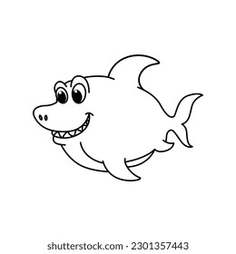 Funny shark cartoon characters vector illustration. For kids coloring book.