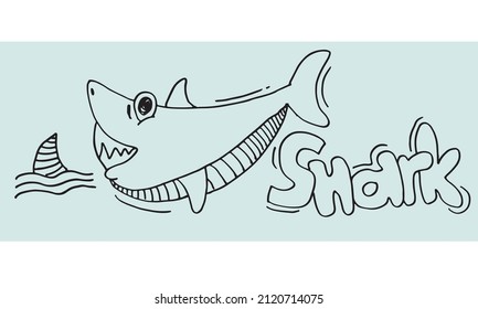 funny Shark cartoon hand drawn style.shark doodle.