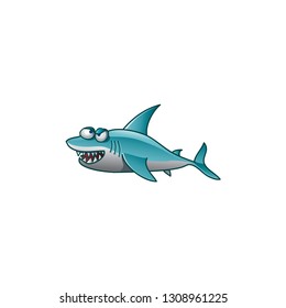 funny shark cartoon icon on white background
