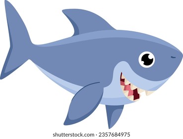 Funny shark. Cartoon ocean fauna. Smiling animal