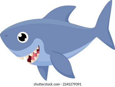 Funny shark. Cartoon underwater animal. Marine fauna