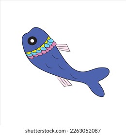 Funny shark cartoon wearing pirate hat with squid underwater, coloring book or page