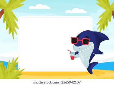 Funny Shark Character Banner Design Vector Template