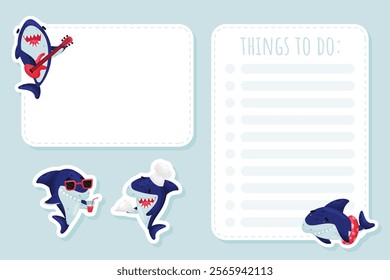 Funny Shark Character To Do List Design Vector Template