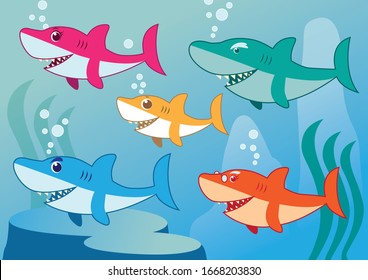 Funny Shark Family in vetor