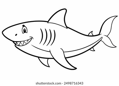 Funny Shark Vector Illustration, Cartoons, Clipart, and Line Art Design on White Background, Cute and funny shark illustration in vector, cartoon, clipart, and line art design on white background.