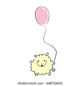 Funny sheep with balloon. Vector illustration.