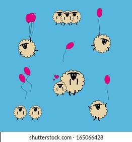 funny sheep and balloons