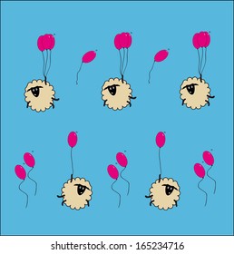 funny sheep and balloons