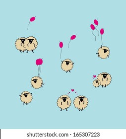 funny sheep and balloons